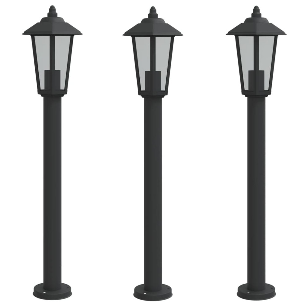 vidaXL Lămpi de podea de exterior 3 buc. negru 80 cm oțel inoxidabil