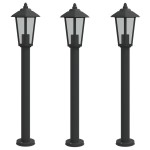 vidaXL Lămpi de podea de exterior 3 buc. negru 80 cm oțel inoxidabil vidaXL Lămpi de podea de exterior 3 buc. negru 80 cm oțel inoxidabil