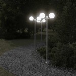 vidaXL Lămpi exterioare de podea 3 buc argintiu 215 cm oțel inoxidabil vidaXL Lămpi exterioare de podea 3 buc argintiu 215 cm oțel inoxidabil