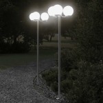 vidaXL Lămpi exterioare de podea 2 buc argintiu 215 cm oțel inoxidabil vidaXL Lămpi exterioare de podea 2 buc argintiu 215 cm oțel inoxidabil