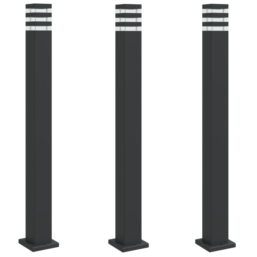 vidaXL Lămpi de podea de exterior, 3 buc., negru, 110 cm, aluminiu