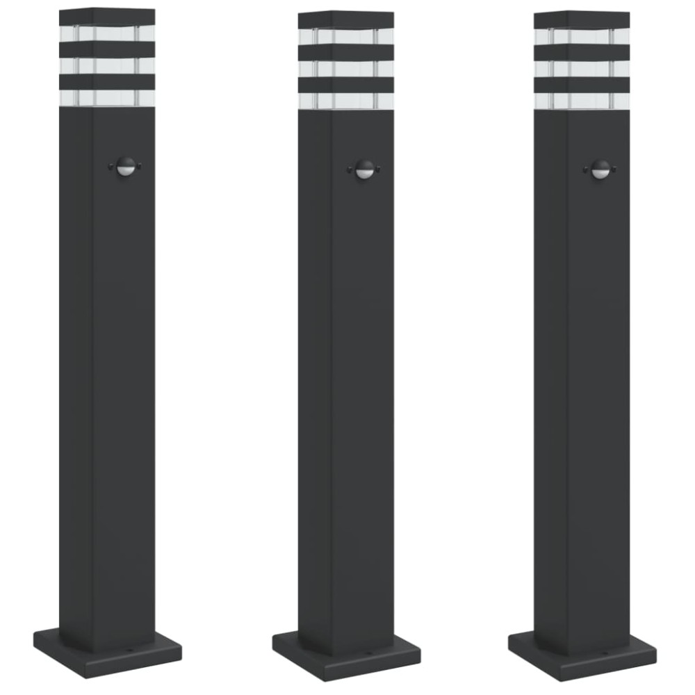 vidaXL Lămpi podea exterior cu senzor, 3 buc., negru, 80 cm, aluminiu