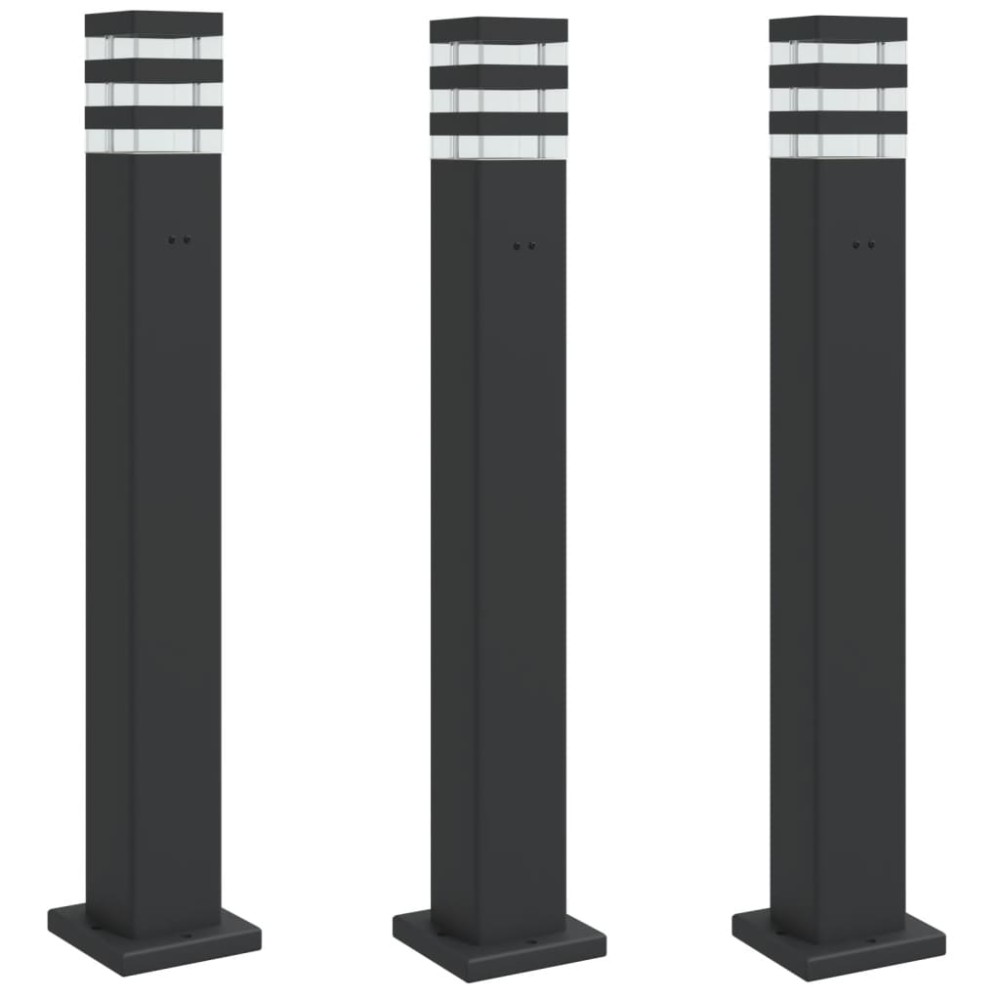 vidaXL Lămpi exterioare de podea cu priză, 3 buc. negru 80 cm aluminiu