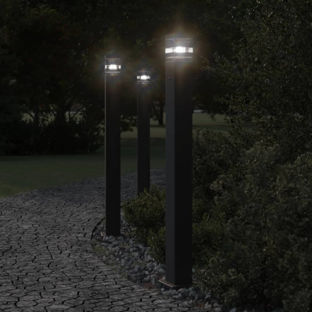 vidaXL Lămpi exterioare de podea cu priză 3 buc. negru 110 cm aluminiu