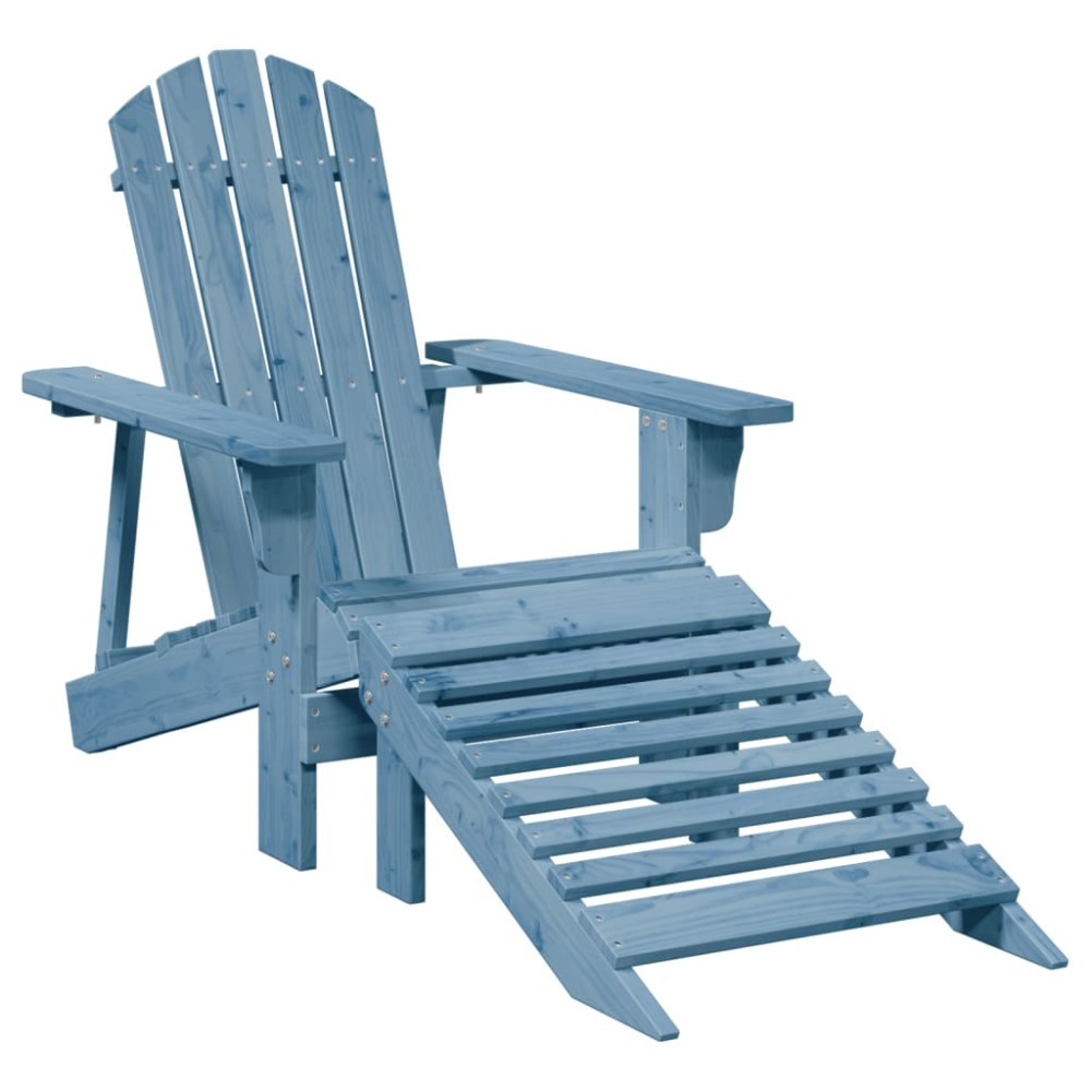 vidaXL Scaun Adirondack cu taburet, albastru, lemn masiv de brad