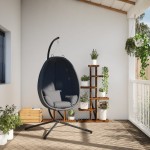 vidaXL Scaun suspendat tip ou, cu suport, antracit, țesătură și oțel vidaXL Scaun suspendat tip ou, cu suport, antracit, țesătură și oțel