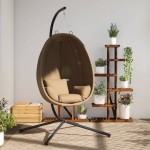 vidaXL Scaun suspendat tip ou, cu suport, taupe, țesătură și oțel vidaXL Scaun suspendat tip ou, cu suport, taupe, țesătură și oțel
