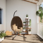 vidaXL Scaun suspendat tip ou, cu suport, taupe, țesătură și oțel vidaXL Scaun suspendat tip ou, cu suport, taupe, țesătură și oțel
