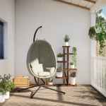 vidaXL Scaun suspendat tip ou, cu suport, bej, țesătură și oțel vidaXL Scaun suspendat tip ou, cu suport, bej, țesătură și oțel