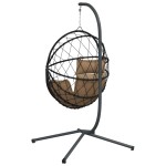 vidaXL Scaun suspendat tip ou, cu suport, taupe, ratan și oțel vidaXL Scaun suspendat tip ou, cu suport, taupe, ratan și oțel