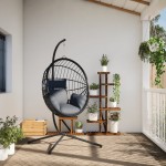 vidaXL Scaun suspendat tip ou, cu suport, gri deschis, ratan și oțel vidaXL Scaun suspendat tip ou, cu suport, gri deschis, ratan și oțel