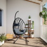 vidaXL Scaun suspendat tip ou, cu suport, antracit, ratan și oțel vidaXL Scaun suspendat tip ou, cu suport, antracit, ratan și oțel