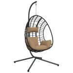 vidaXL Scaun suspendat tip ou, cu suport, taupe, ratan și oțel vidaXL Scaun suspendat tip ou, cu suport, taupe, ratan și oțel