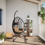 vidaXL Scaun suspendat tip ou, cu suport, taupe, ratan și oțel vidaXL Scaun suspendat tip ou, cu suport, taupe, ratan și oțel