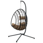 vidaXL Scaun suspendat tip ou, cu suport, taupe, ratan și oțel vidaXL Scaun suspendat tip ou, cu suport, taupe, ratan și oțel