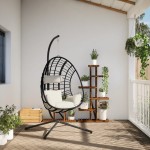 vidaXL Scaun suspendat tip ou, cu suport, bej, ratan și oțel vidaXL Scaun suspendat tip ou, cu suport, bej, ratan și oțel