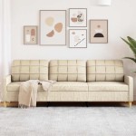 vidaXL Canapea cu 3 locuri, crem, 210 cm, material textil vidaXL Canapea cu 3 locuri, crem, 210 cm, material textil