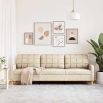 vidaXL Canapea cu 3 locuri, crem, 210 cm, material textil vidaXL Canapea cu 3 locuri, crem, 210 cm, material textil