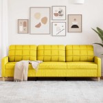 vidaXL Canapea cu 3 locuri, galben deschis, 210 cm, material textil vidaXL Canapea cu 3 locuri, galben deschis, 210 cm, material textil