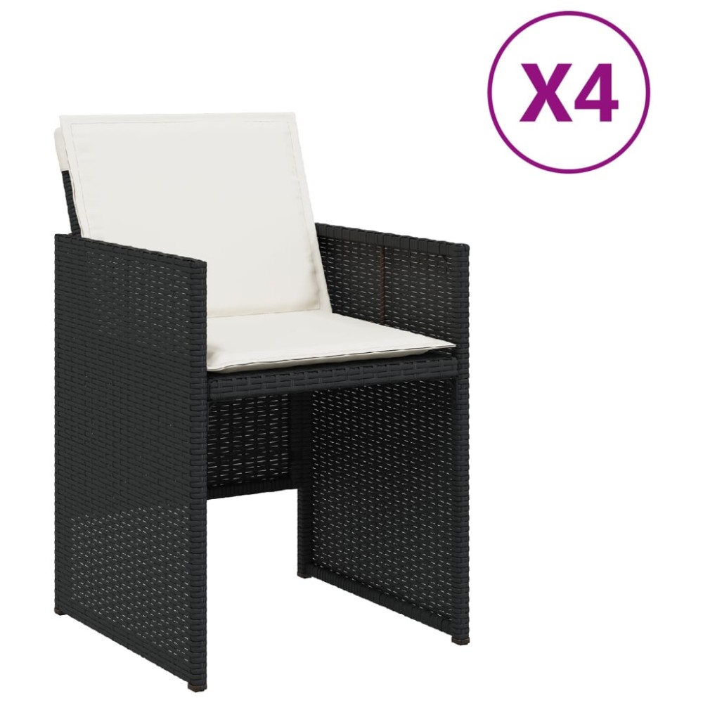 vidaXL Scaune de grădină cu perne, 4 buc., negru, poliratan