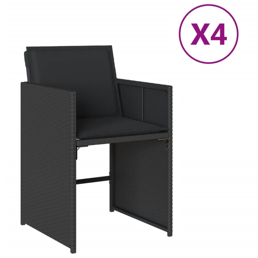 vidaXL Scaune de grădină cu perne, 4 buc., negru, poliratan