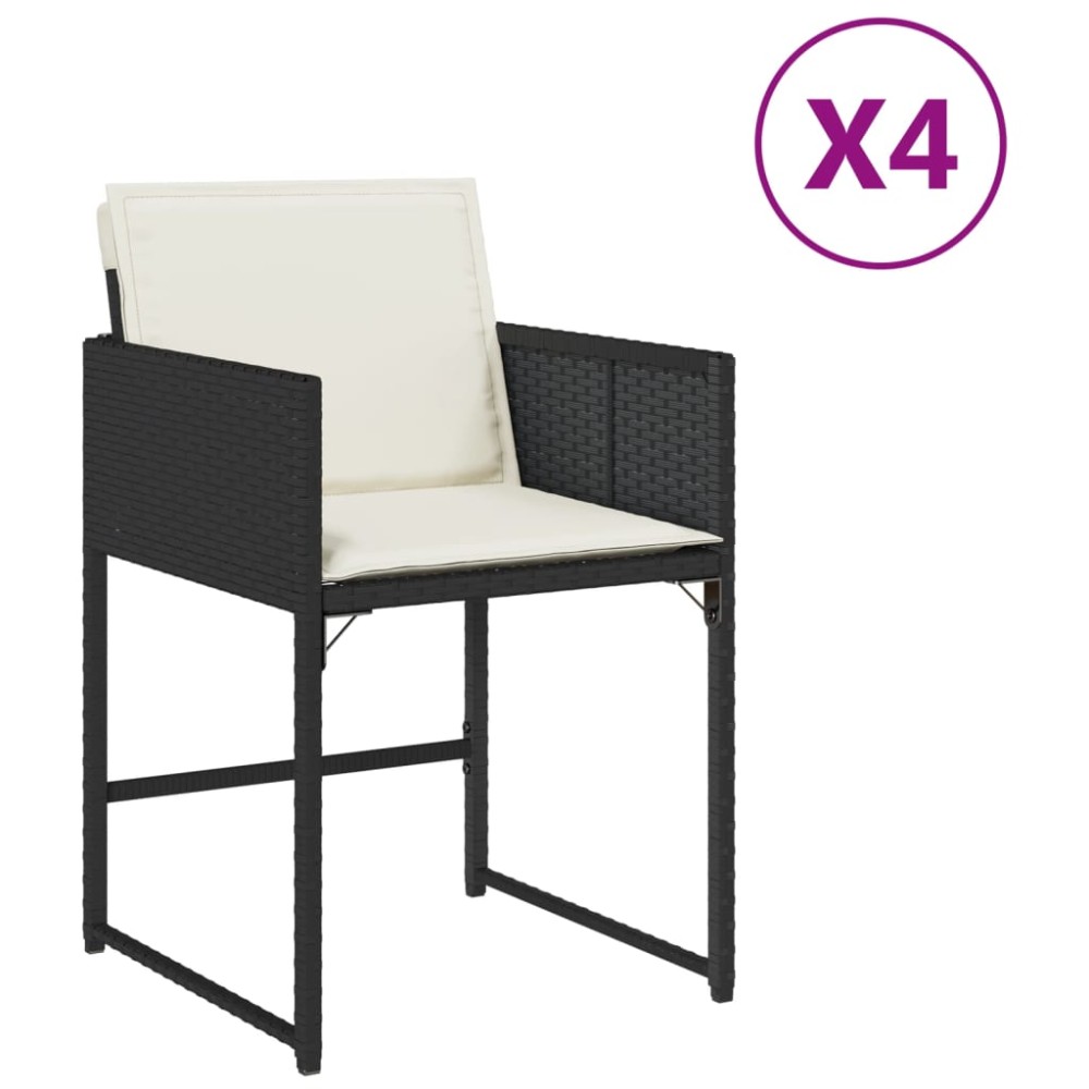 vidaXL Scaune de grădină cu perne, 4 buc., negru, poliratan