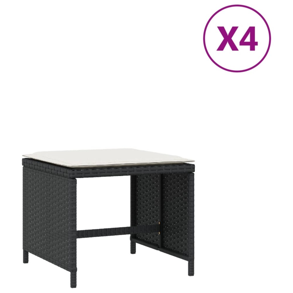 vidaXL Scaune de grădină cu perne, 4 buc. negru 40x40x35 cm poliratan