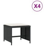 vidaXL Scaune de grădină cu perne, 4 buc. negru 40x40x35 cm poliratan