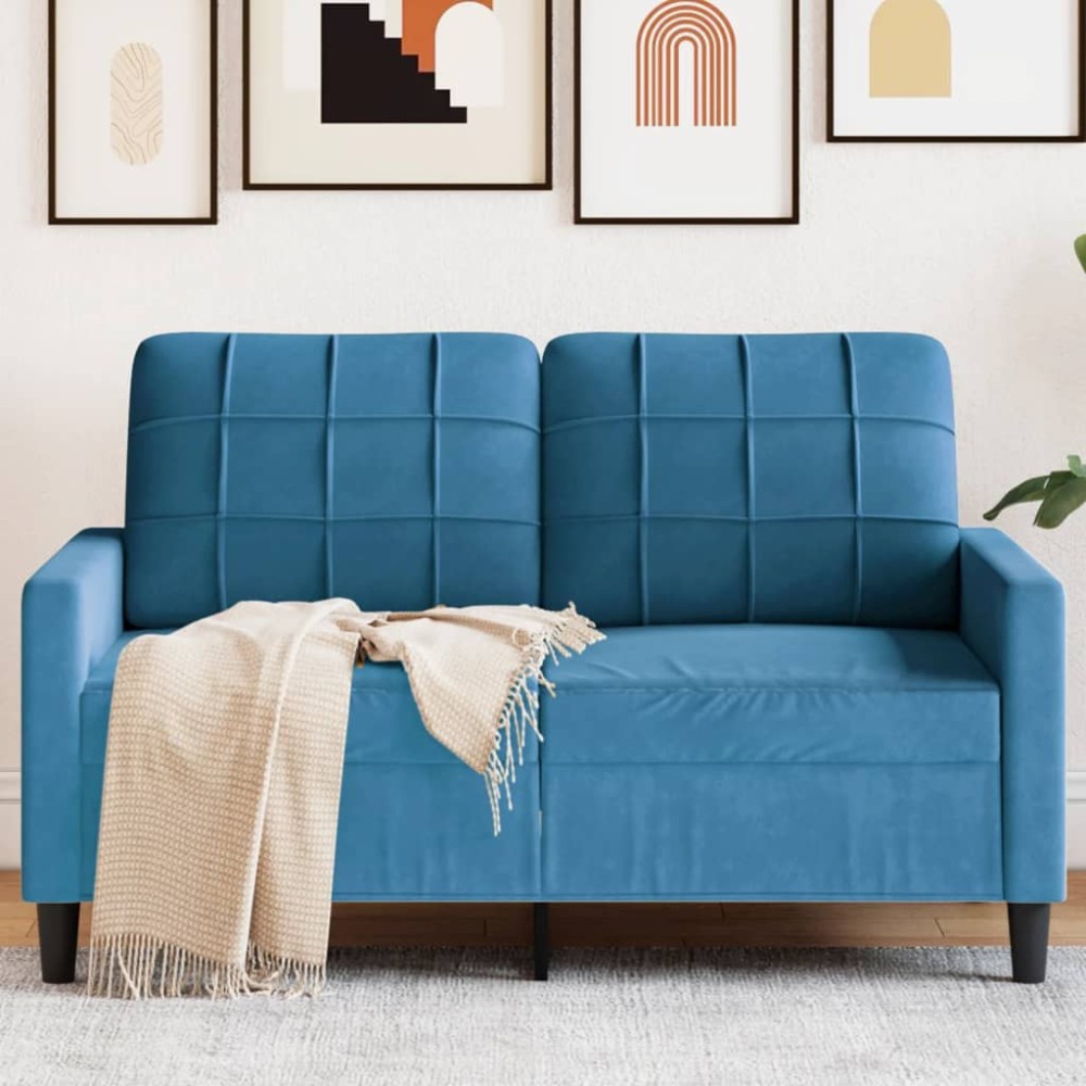 vidaXL Canapea cu 2 locuri, albastru, 120 cm, catifea