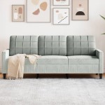 vidaXL Canapea cu 3 locuri, gri deschis, material 180CM catifea vidaXL Canapea cu 3 locuri, gri deschis, material 180CM catifea