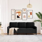 vidaXL Canapea cu 3 locuri, Negru, 180 cm, catifea