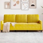 vidaXL Canapea cu 3 locuri, galben, 180 cm, catifea vidaXL Canapea cu 3 locuri, galben, 180 cm, catifea