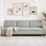 vidaXL Canapea cu 3 locuri, gri deschis, 210 cm, material catifea vidaXL Canapea cu 3 locuri, gri deschis, 210 cm, material catifea