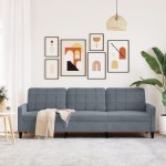 vidaXL Canapea cu 3 locuri, gri închis, 210 cm, material catifea vidaXL Canapea cu 3 locuri, gri închis, 210 cm, material catifea