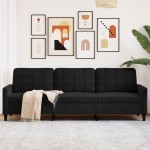 vidaXL Canapea cu 3 locuri, negru, 210 cm, material catifea