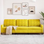 vidaXL Canapea cu 3 locuri, galben, 210 cm, catifea vidaXL Canapea cu 3 locuri, galben, 210 cm, catifea