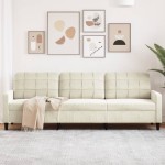 vidaXL Canapea cu 3 locuri, crem, 210 cm, material catifea