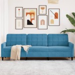 vidaXL Canapea cu 3 locuri, Albastru, 210 cm, material catifea vidaXL Canapea cu 3 locuri, Albastru, 210 cm, material catifea