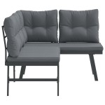 vidaXL Bănci de grădină cu perne 2 buc negru oțel vopsit electrostatic