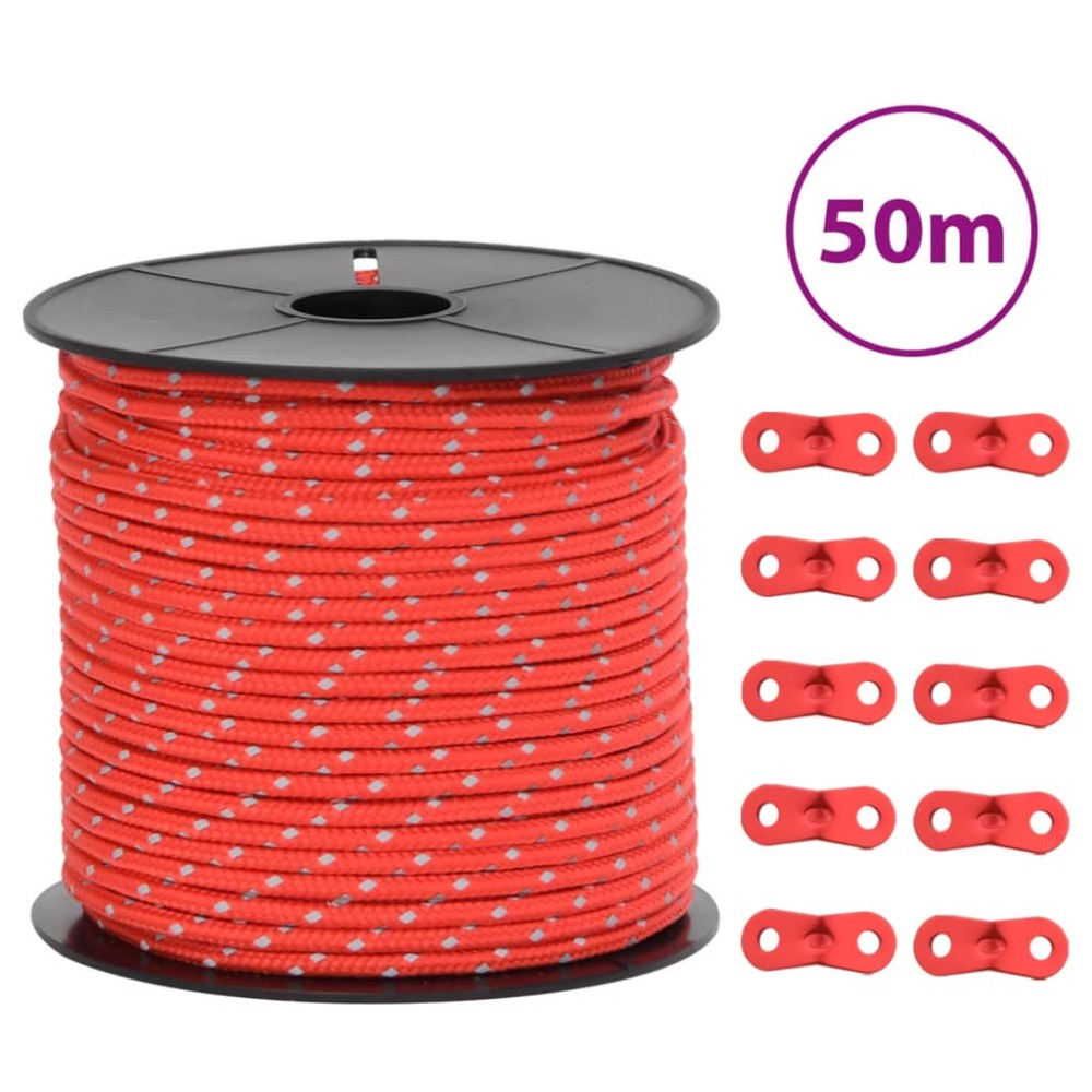 vidaXL Funie pentru cort cu benzi reflectorizante și chei, 50 m, 4 mm