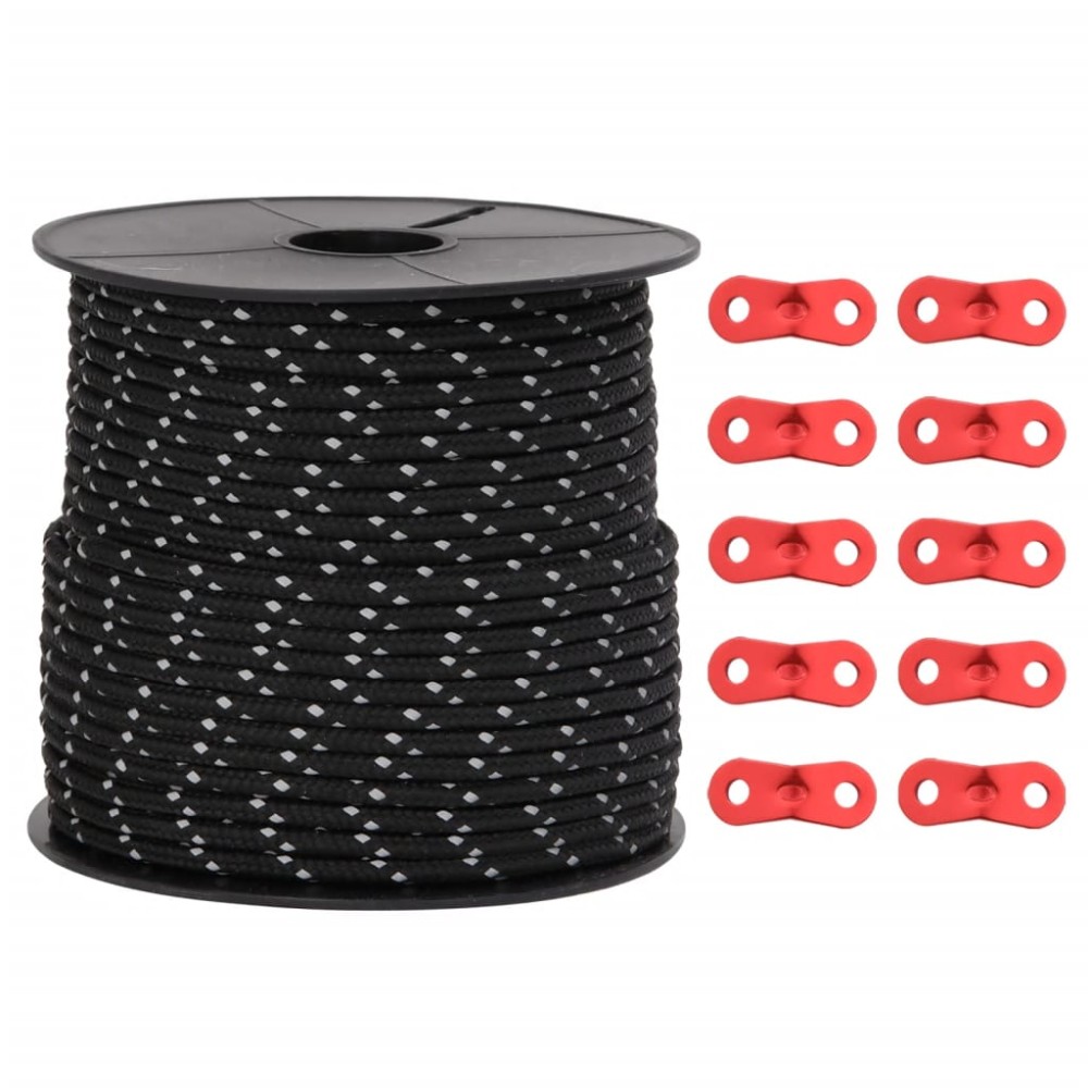vidaXL Funie pentru cort cu benzi reflectorizante și chei, 50 m, 4 mm