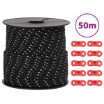 vidaXL Funie pentru cort cu benzi reflectorizante și chei, 50 m, 4 mm vidaXL Funie pentru cort cu benzi reflectorizante și chei, 50 m, 4 mm