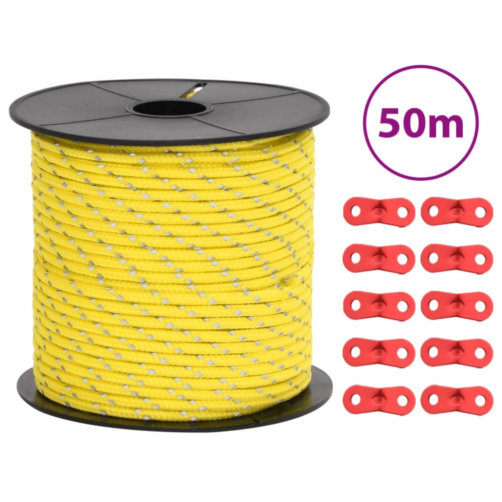vidaXL Funie pentru cort cu benzi reflectorizante și chei, 50 m, 4 mm