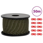 vidaXL Funie pentru cort cu benzi reflectorizante și chei, 50 m, 5 mm vidaXL Funie pentru cort cu benzi reflectorizante și chei, 50 m, 5 mm