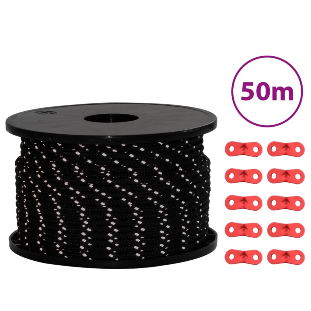 vidaXL Funie pentru cort cu benzi reflectorizante și chei, 50 m, 5 mm