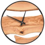 vidaXL Ceas de perete, maro, Ø35 cm, fier și lemn de măslin vidaXL Ceas de perete, maro, Ø35 cm, fier și lemn de măslin