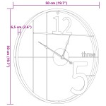 vidaXL Ceas de perete, auriu, 50 cm, fier vidaXL Ceas de perete, auriu, 50 cm, fier