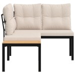 vidaXL Bănci de grădină cu perne 2 buc negru oțel vopsit electrostatic