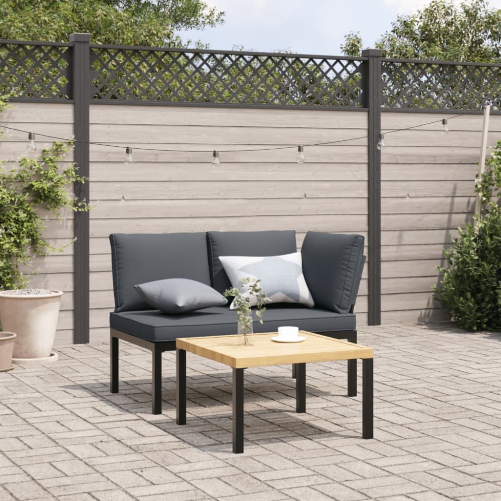 vidaXL Bancă de grădină cu perne, negru, aluminiu