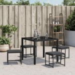 vidaXL Taburete de grădină cu perne, 4 buc., negru, oțel și textilenă vidaXL Taburete de grădină cu perne, 4 buc., negru, oțel și textilenă